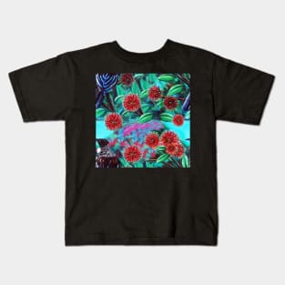 Tui in Pohutukawa Pattern Kids T-Shirt